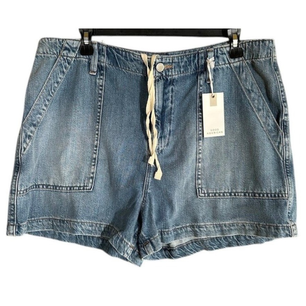 Good American Lite Linen Denim Short Womens 8/29 Blue Indigo GFD229DN Utility